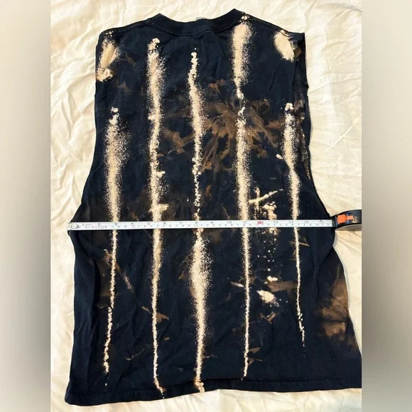 Ramones black bleach tie dye screen print green sleeveless T shirt - Picture 3 of 3